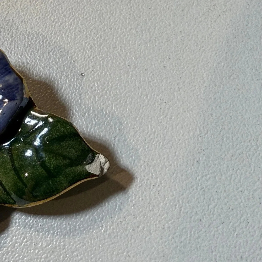 Blue Pansy Flower Brooch Pin Ceramic Vintage‎ Style Floral Jewelry